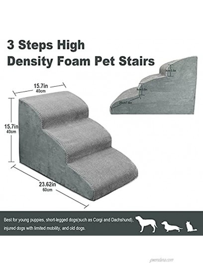 MEJYJEM 3 Steps High Density Foam Dog Stairs Ramps,Non-Slip Pet Steps for Older Dogs,Pet with Joint Pain Sofa Bed Ladder for Cats