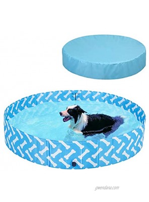 BINGPET Dog Swimming Pool and Cover Set Foldable Durable Pet Pool with Pool Cover Summer Collapsible Bathing Tub with Bone Patterns Fit for Large Dogs and Kids