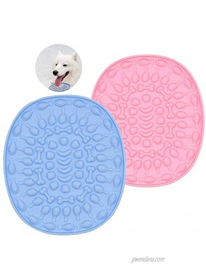 Bolcom Dog Lick Pad Durable Silicone Slow Feeders 2PCS Lick Mat with Super Suction for Dogs Bathing Grooming Shower EasyBlue&Pink