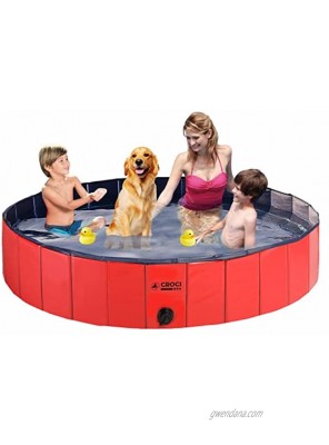 Croci Foldable Dog Pool 32" 48" 63" Pet Swimming Pool Portable Kiddie Pool for Kids Plastic Pool Bathing Tub for Small Large Dogs Kids and Duck for Outside