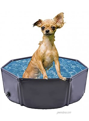 Foldable Dog Pool Indestructible Hard Plastic Dog Swimming Pool with Build-in Drainage Hole Outdoor Pet Bath Tub for Large and Medium Dogs