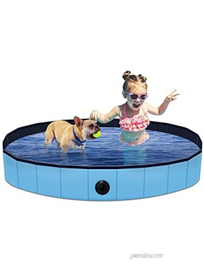 HPYMore Foldable Dog Pool Outdoor Pet Bath Tub 48” Diameter PVC Collapsible Plastic Pool Slip-Resistant Large Kiddie Pool for Dogs and Cats