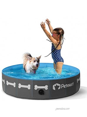 Peteast Foldable Dog Swimming Pool 32'' 64'' Portable Dog Pet Bath Pool PVC Plastic Anti-Slip Collapsible Kiddie Pool Dog Pet Bathing Tub for Dogs Cats and Kids