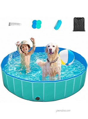TREYWELL Dog Pool Pet Swimming Pool for Large Dogs Foldable Kiddie Pool for Kids Bathing Tub Bathtub for Dogs Cats with Brush Repair Patch Repair Glue and Storage Bag