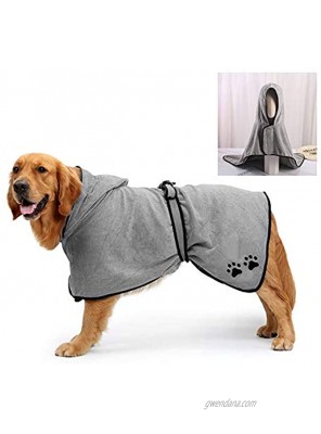 Tylu Microfibre Dog Bathrobe Super Absorbent Fast Drying Wearable Dog Towels Soft Pet Bath Robe with Hood Belt for Back Length 23" Medium Large Dogs