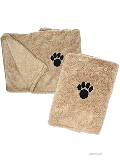 Zelica Dog Bath Drying Towels | Super Absorbent Shower Towels for Small Pet Dogs | Cute Light Brown Dog Towel | 34” x 25” 2 Pack