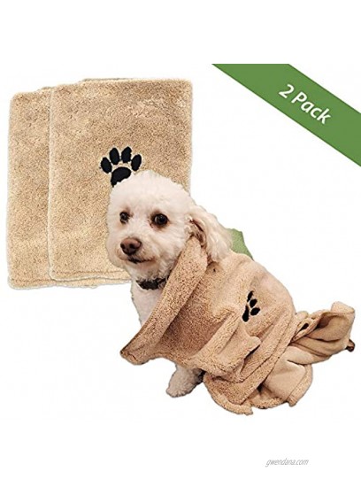 Zelica Dog Bath Drying Towels | Super Absorbent Shower Towels for Small Pet Dogs | Cute Light Brown Dog Towel | 34” x 25” 2 Pack