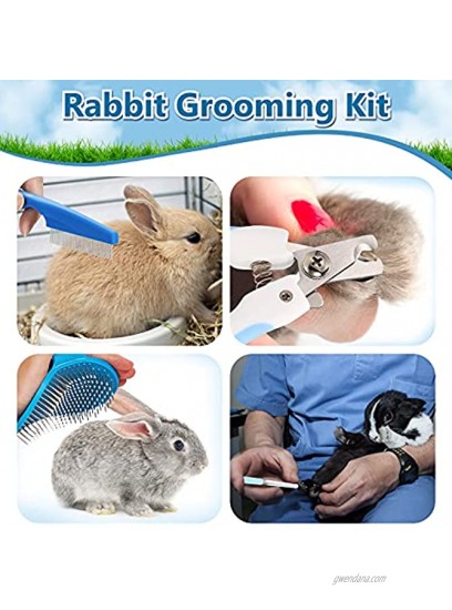 4 Pieces Rabbit Grooming Kit with Rabbit Grooming Brush Comb Pet Hair Remover Nail Clipper File Pet Shampoo Bath Brush with Adjustable Handle Pet Bath Grooming Set for Rabbit Hamster Bunny Guinea Pig