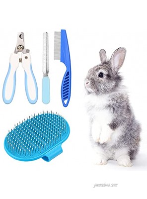 4 Pieces Rabbit Grooming Kit with Rabbit Grooming Brush Comb Pet Hair Remover Nail Clipper File Pet Shampoo Bath Brush with Adjustable Handle Pet Bath Grooming Set for Rabbit Hamster Bunny Guinea Pig