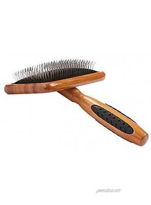 Bass Brushes Large Slicker Style Pet Brush with Bamboo Wood Handle and Rubber Grips
