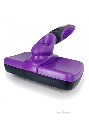 FIOVIEL Self Cleaning Slicker Brush for Dog and Cat Pet Brush for Shedding and Deshedding Tool Grooming Loose Undercoat Gently Removes Long and Loose Undercoat Mats and Tangled Hair Purple