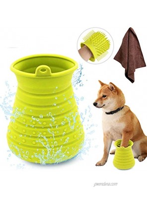 Idepet Dog Paw Cleaner Cup with Towel Pet Foot Washer Protable Dog Cleaning Brush for Puppy Cats Massage Grooming Dirty Claw Green