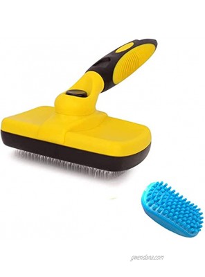 Pet Self Cleaning Slicker Brush+Dog Bath Brush,Gently Removes Loose Undercoat Mats and Tangled Hair,Professional Pet Grooming Brush for Small Medium & Large Dogs and Cats with Short to Long Hair