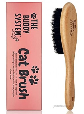 The Buddy System Cat Brush with Boar Bristle and Wooden Handle Professional Grade Daily Grooming Hairbrush Reduce Shedding Soft Hair and Healthy Shine