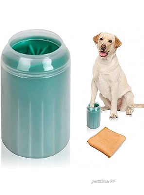 TQY Upgrade 2 in 1 Dog paw Cleaner and pet Grooming Brush-Portable pet paw Cleaner with Towel,Pet Cleaning Brush Feet Cleaner for Dog & Cat Grooming Non-Toxic Clear Green