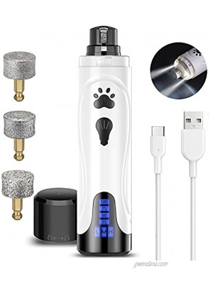 Dog Nail Grinder Electric Dog Nail Trimmer Super Quiet Dog Nail File Pet Nail Grinder for Small Large Dogs Cats Claw Care & Grooming,3 Speeds 3 Grinding Wheels USB Rechargeable with LED Lighting