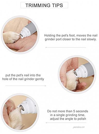 Dog Nail Grinder Painless and 3pcs Different Grinding with Progressive Speed Regulation USB Recharging Low Noise 20H Working Professional Pet Nail Trimmer for Large Medium Small Dogs and Cats