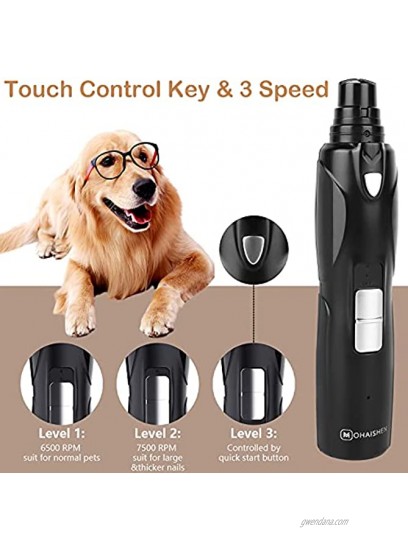 NUOLIDE Dog Nail Grinder Upgraded 3 Speed Touch Control Rechargeable Cat Nail Grinder with LED Light Quiet Electric Pet Nail Grinder for Puppy Small Medium Large Dogs and Cats