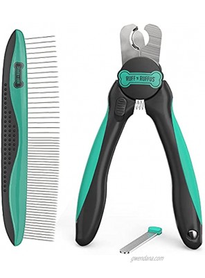 Ruff 'n Ruffus Professional-Grade Dog & Cat Pet Nail Clippers | with Safety Guard to Avoid Over-Cutting | + Free Bonus Pet Comb & Free Integrated Nail File | Great for All Pet Sizes