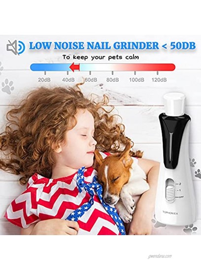 TOPHONIEX Dog Nail Grinder with Clipper and File for Large Medium Small Dogs & Cats Low Noise Powerful USB Rechargeable Pet Claw Trimmer with Two Diamond Bits