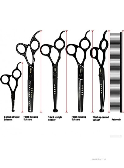 6 in 1 Dog Grooming Scissors Kit 7 Stainless Steel Pet Grooming Scissors with Hair Thinning Scissors Curved Scissor Straight Scissor Comb Dog Scissors for Long Short Curls Hair Large Small Dog Cat