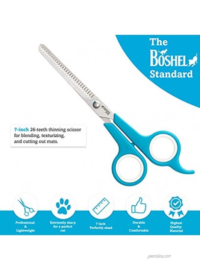 BOSHEL Dog Thinning Shears 7 Straight Dog Trimming Shears With Safe Rounded Tips 26 Teeth Pet Grooming Scissors For Blending & Texturizing Dog Grooming Shears Cat & Dog Grooming Scissors