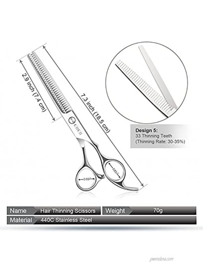 Dog Grooming Scissors Kit with Safety Round Tips CIICII 6.5 Inch Professional Pet Grooming Scissors SetDog Cat Hair Thinning Trimming Cutting Shears with Curved Scissors for DIY Home Salon