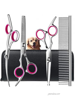 Dog Grooming Scissors Kit with Safety Round Tips TINMARDA Stainless Steel Professional Dog Grooming Shears Set Thinning Straight Curved Shears and Comb for Long Short Hair for Dog Cat Pet