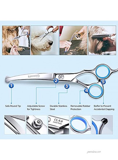Gimars 4CR Stainless Steel Safety Round Tip 6 in 1 Dog Grooming Scissors Heavy Duty Titanium Coated Pet Grooming Scissor for Dogs Cats and Other Animals