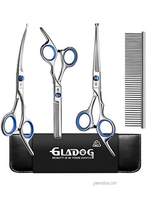 GLADOG Professional Grooming Scissors for Dogs with Safety Round Tips 4 in 1 Dog Grooming Scissors Set Sharp and Durable Pet Grooming Shears for Dogs and Cats