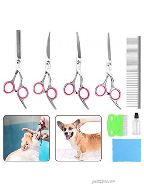 Lattook Dog Grooming Scissors Kit Professional Curved Thinning Straight Sharp Shears with Comb for Small or Large Dogs Cats or Other Pets