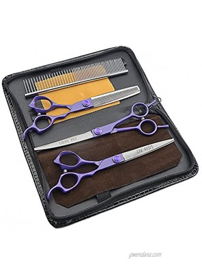LILYS PET 7" Professional Pet Grooming Scissors Set,3 pcs of Cutting&Thinning&Two-Way Curved Shears and Comb Kit