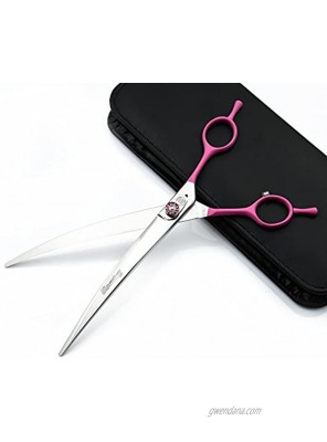 Moontay Pet Gromming Shear 8.0 inch Pink Handle Downward Curved Pet Grooming Cutting Scissor with Bag