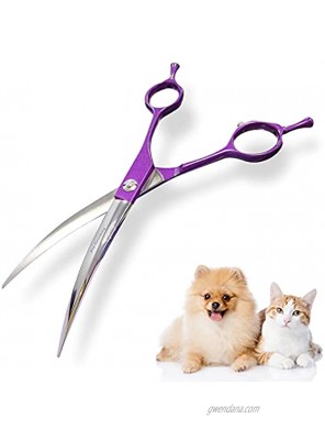Petfun Dog Grooming Curved Scissors Professional Shear for Pet Haircutting with Round Blunt Tip Cat Safety Blending Trimmer 6Cr13 Ergonomi Stainless Steel for Right and Left handers Grooming Tools 7"