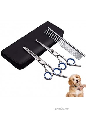 PetQoo Dog Grooming Scissors with Safety Round Tips Heavy Duty Titanium Pet Grooming Trimmer Kit Professional Thinning Shears Straight Scissors with Comb for Dogs and Cats
