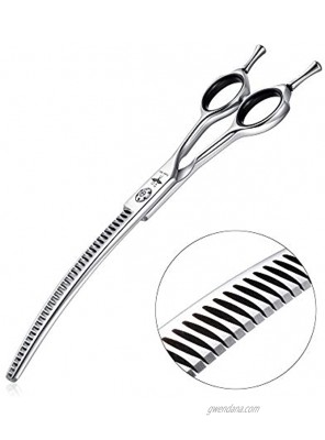 PURPLEBIRD Downward Curved Straight Dog Grooming Scissors Pet Cutting Thinning Chunker Shears Professional Safety Shearing for Dogs Cats Face Paws 6.5 Inch 7 Inch Japanese Stainless Steel Silver