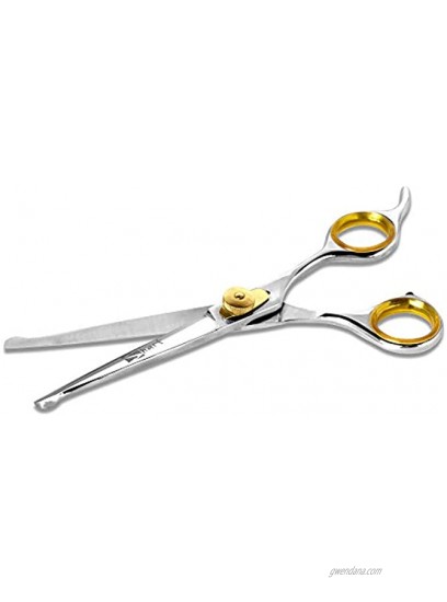 Sharf Dog Grooming Scissors Gold Touch 7.5 Inch Straight Sharp Professional Pet Grooming Shear with Safety Round Tip Ball Point for Safe and Easy Use for Cat or Dog Grooming
