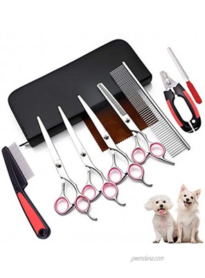 Tailin Dog Grooming Scissors Kit,Dog Cat Trimmer Set Stainless Steel Hair Care 7-inch Cutting Scissors Grooming Scissors Set,Thinning Shear Curved Scissors Remove knot Comb Pet Nail Clipers.9 pcs