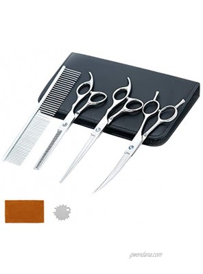 Walspir Dog Grooming Scissors 7.0in Titanium Professional Grooming Scissors For Dogs Straight & Thinning & Curved Scissors 4pcs Set Dog Scissors For Grooming,Silver
