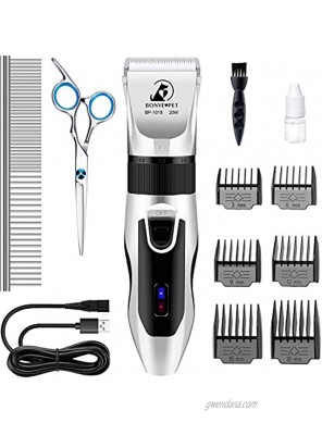 Bonve Pet Dog Clippers Dog Grooming Kit Quiet Electric Pet Clippers Cordless Rechargeable Professional Dog Hair Clippers for Horse Dogs Cats Pets