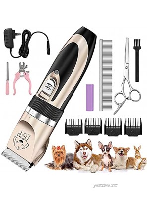 Dog Clippers Cat Shaver Quiet Low Noise Rechargeable Cordless Hair Shaver Clippers Detachable Blades with 4 Comb Guides Scissors Nail Kits Clippers for Dogs Cats Horse and Other Pet Grooming Kit