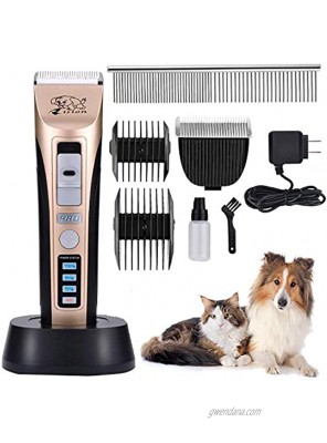 Dog Clippers -【with 2 Shaving Heads】 Pet Clippers Low Noise Rechargeable Cordless Dog Trimmers Professional Animal Grooming Shavers for Thick Hair Dogs Cats Rabbits and Horses Gold3