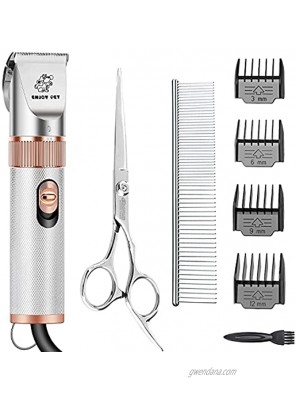 ENJOY PET Dog Clippers 12V High Power Heavy Duty Dog Grooming Kit Plug-in & Low Noise Pet Clippers with Comb Guides Cleaning Brush Scissors Comb for Small Medium & Large Dogs Horse Cats