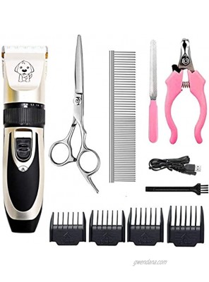 HFAN Dog Clippers Professional Cordless Low Noise Rechargeable Grooming Trimmer Hair Electric Shaver Kit Pet Clippers with 4 Comb Guides Scissors for Dogs Cats and Other Animals