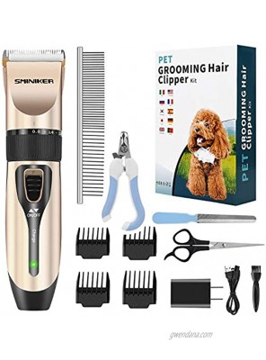 Sminiker Professional Dog Clippers Low Noise Dog Hair Trimmer with Comb Guides Rechargeable Cordless Pet Clippers for Dogs Cats，Horse and Other Animals Pet Grooming Kit