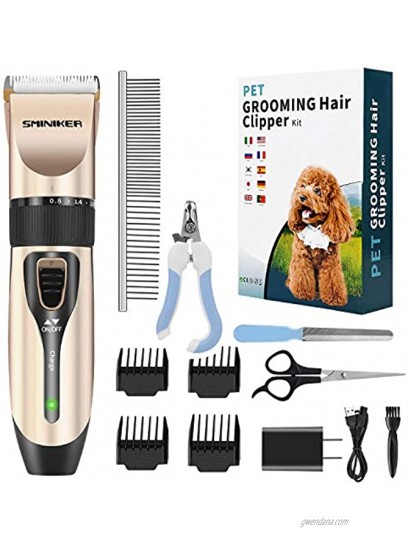 Sminiker Professional Dog Clippers Low Noise Dog Hair Trimmer with Comb Guides Rechargeable Cordless Pet Clippers for Dogs Cats，Horse and Other Animals Pet Grooming Kit