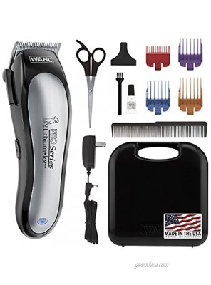 Wahl Lithium Ion Pro Series Cordless Animal Clippers – Rechargeable Quiet Low Noise Heavy-Duty Electric Dog & Cat Grooming Kit for Small & Large Breeds with Thick to Heavy Coats – Model 9766,Black and Silver