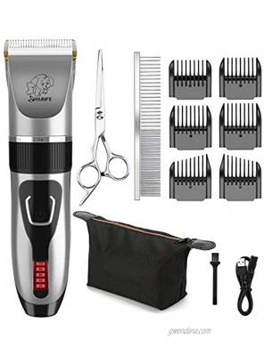YABIFE Dog Clippers USB Rechargeable Cordless Dog Grooming Kit Electric Pets Hair Trimmers Shaver Shears for Dogs and Cats Quiet Washable with LED Display