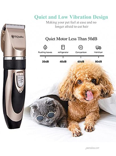 YiQiuKo Dog Clippers Dog Grooming Kit Low Noise Electric Pet Clippers Rechargeable Cordless Professional Dog Hair Trimmer for Dogs Cats and Other Pets