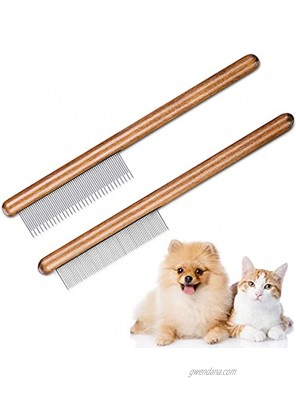 2 Pieces Solid Wood Dog Comb Cat Dog Comb for Grooming Shedding Dog Cat Detangling Comb with Wooden Handle Stainless Steel Teeth Comb Dog Hair Removal Comb Pet Fur Grooming Tool